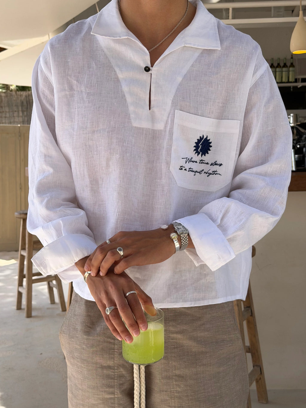 White Linen Polo