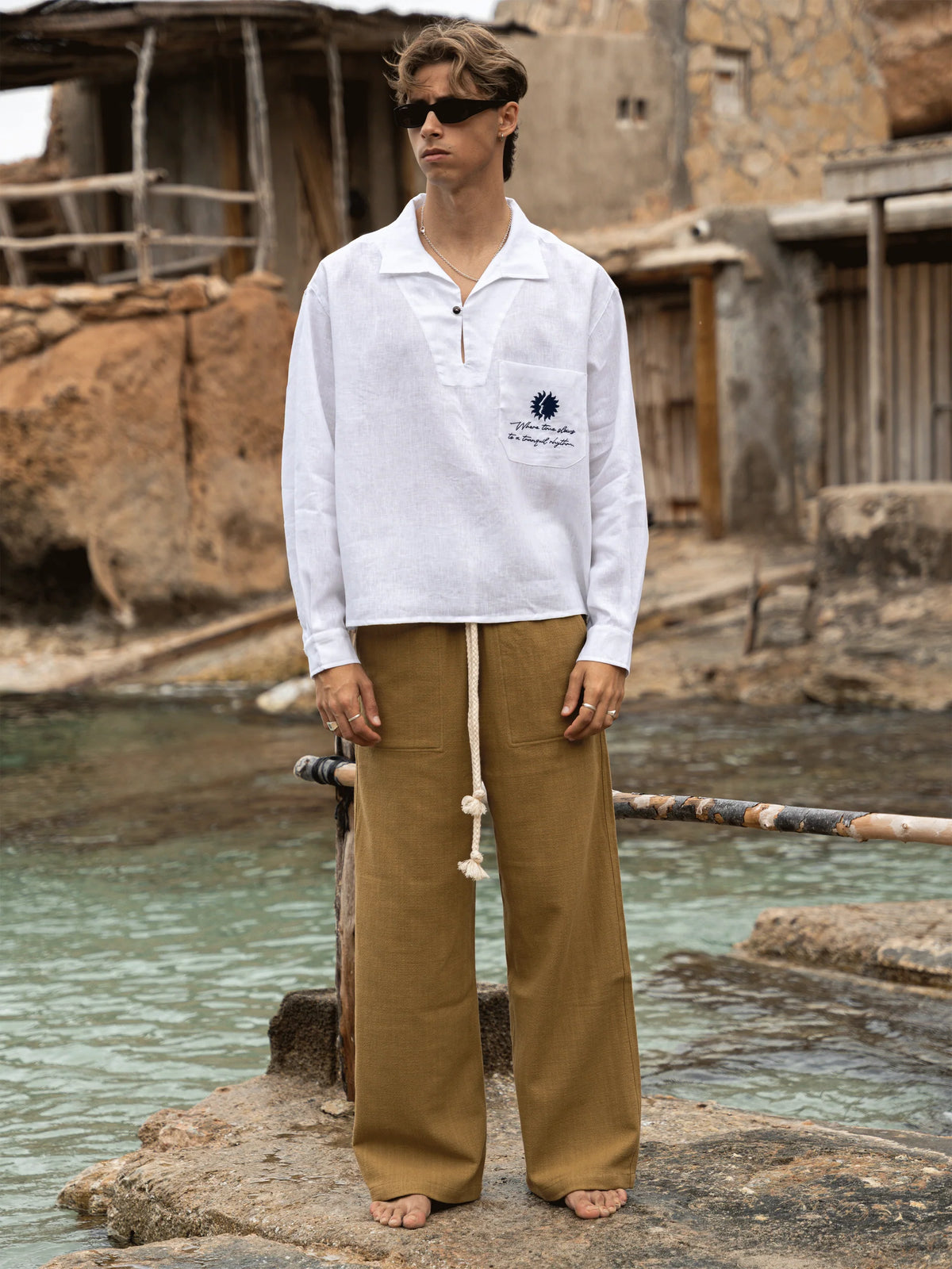 White Linen Polo